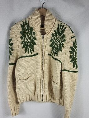 Vintage Handknit Cowichan Wool Cardigan Sweater